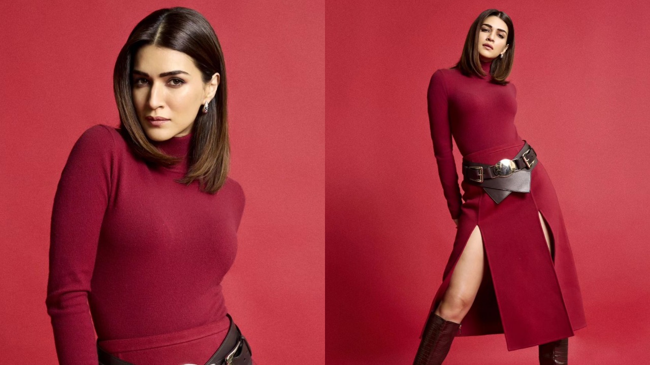 Kriti Sanon turns up sass in maroon turtle neck top and thigh-high slit skirt 880003