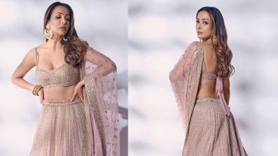Malaika Arora curls ‘dewy magic’ in baby orchid pink mirror work lehenga set [Photos]