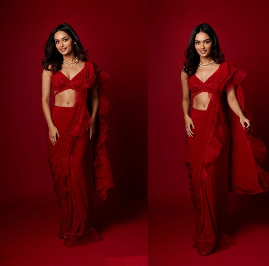 Manushi Chhillar Revives Ruffle Trend In Beautiful Red Saree, See Here 877457