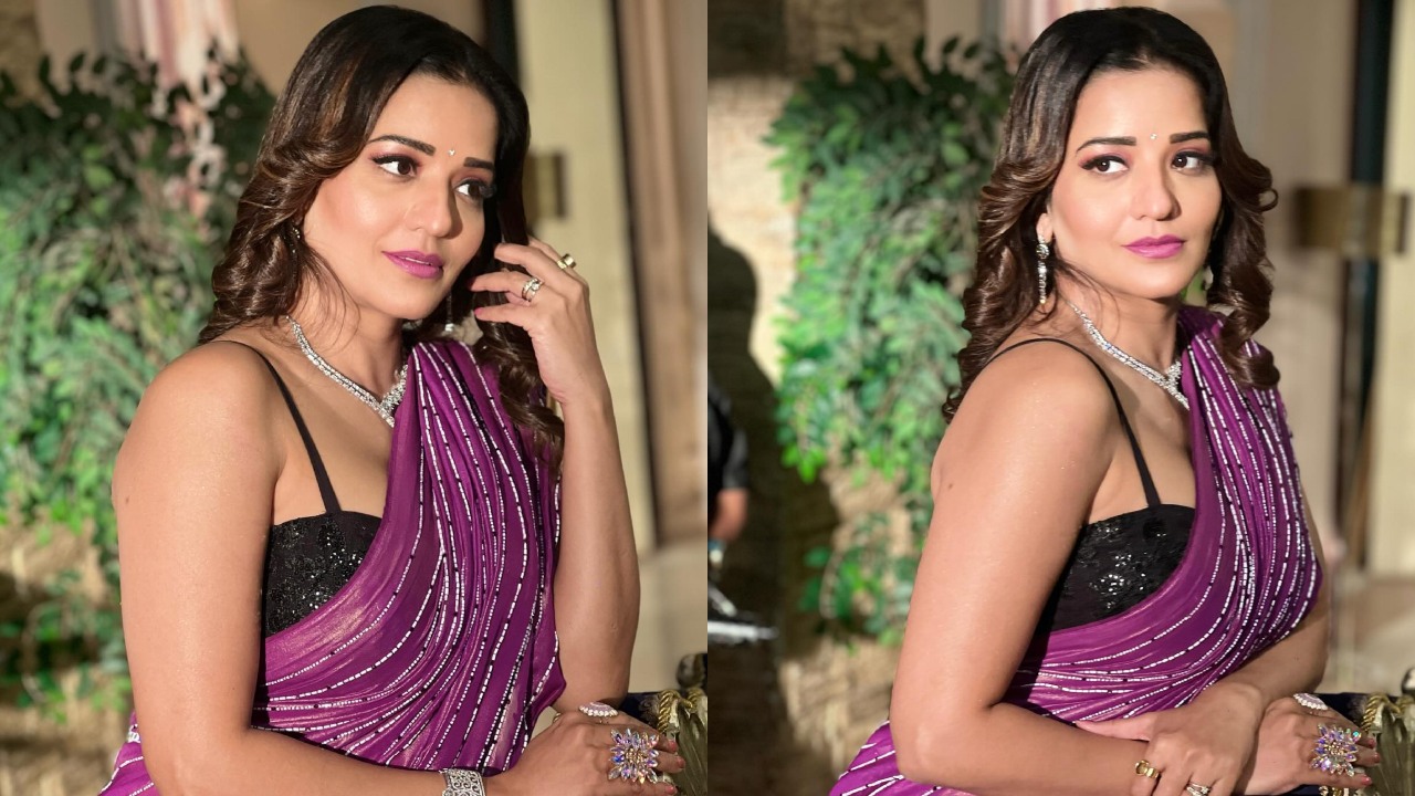 Monalisa turns all shimmer in lilac sequinned saree and bold blouse design