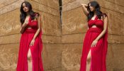 Palak Sindhwani rocks in stylish high thigh slit red ensemble