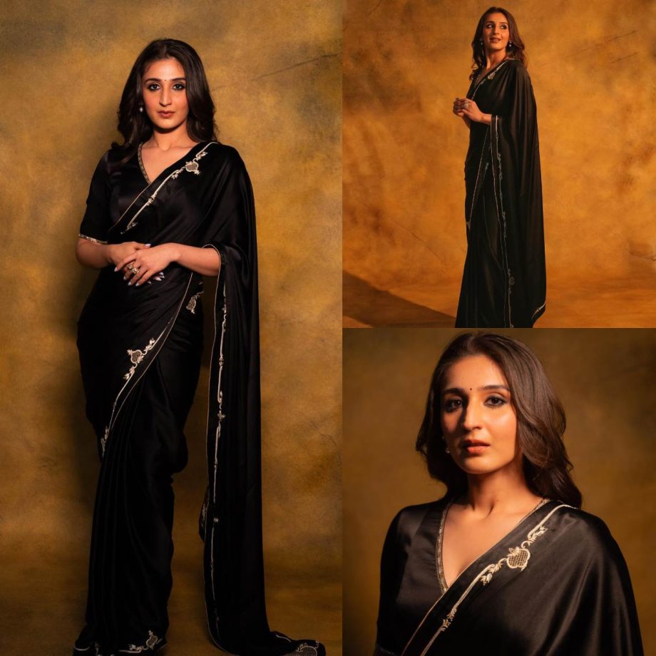 [Photos] Dhvani Bhanushali shines with minimalistic fashion in gorgeous black silk saree 879305
