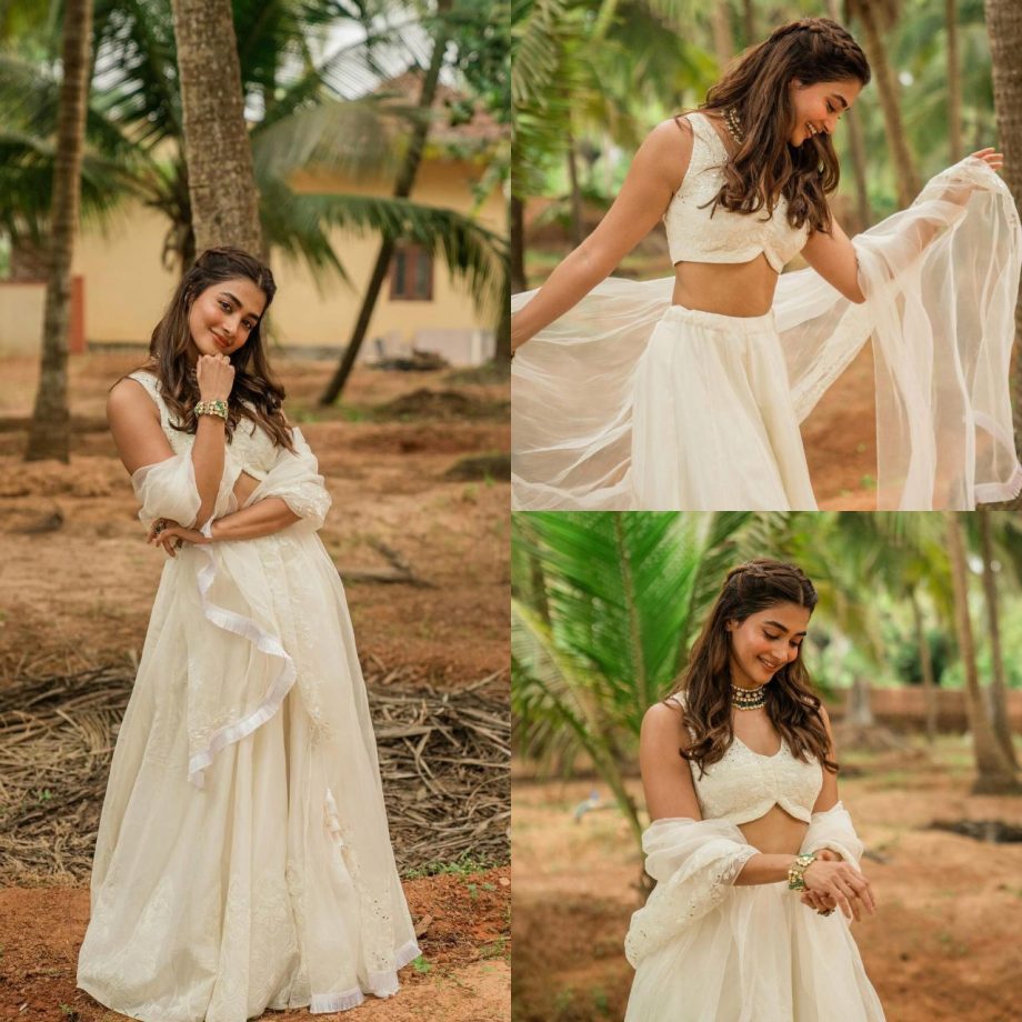 Pooja Hegde turns princess in coconut white minimal lehenga set [Photos] 877685