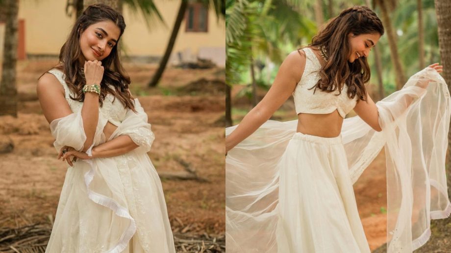 Pooja Hegde turns princess in coconut white minimal lehenga set [Photos] 877683