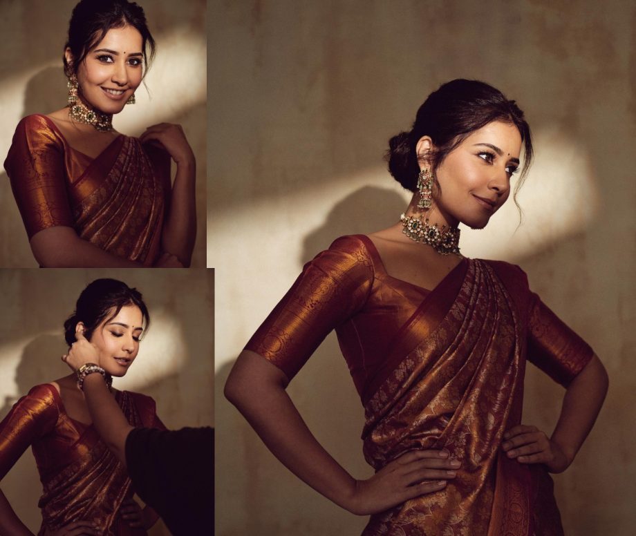 Radiant in Rust! Raashi Khanna aces in shade of red in classic Banarasi saree 877405