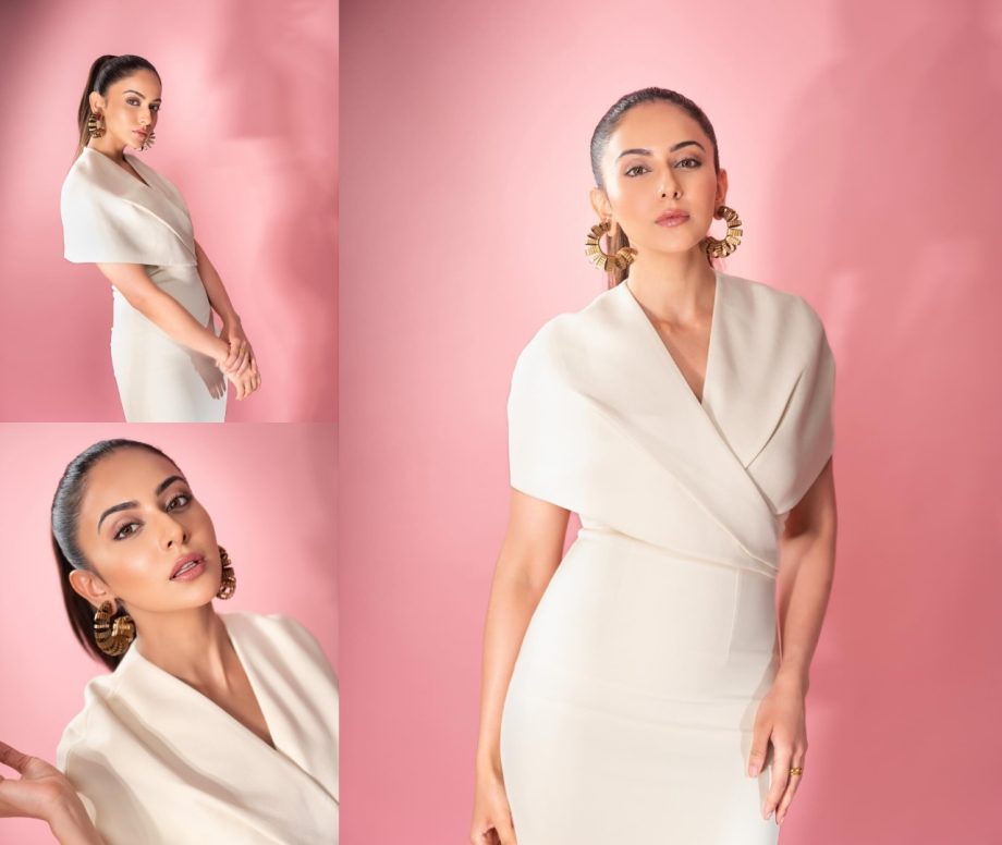 Rakul Preet Singh channels her inner white swan in cape effect crepe midi dress 877401