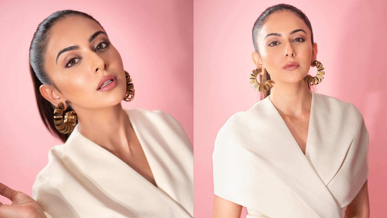 Rakul Preet Singh channels her inner white swan in cape effect crepe midi dress 877399