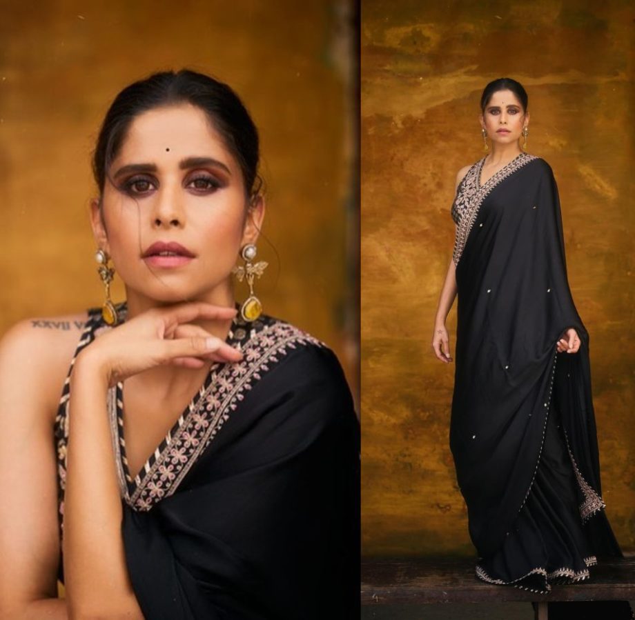 Saie Tamhankar Makes Jaws Drop In Black Saree, Flaunting Her Curves 878459