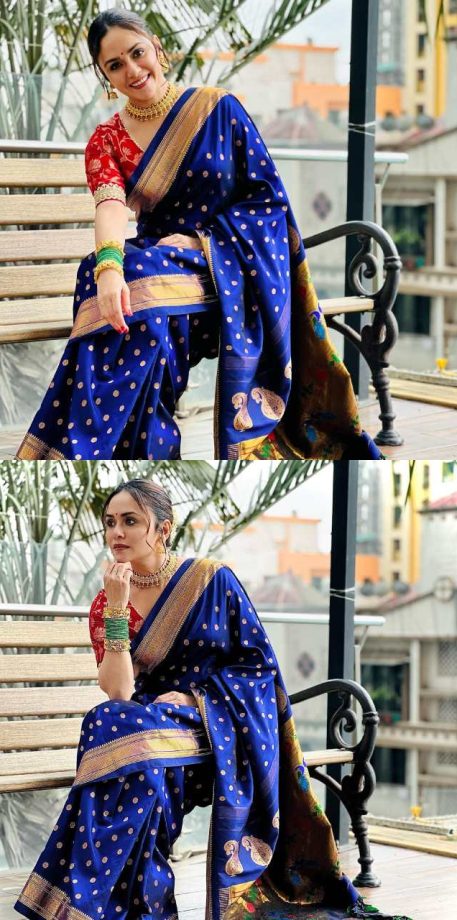 Saie Tamhankar, Prajakta Mali & Amruta Khanvilkar Serve Classic Traditional Glam In Paithani Sarees 877662