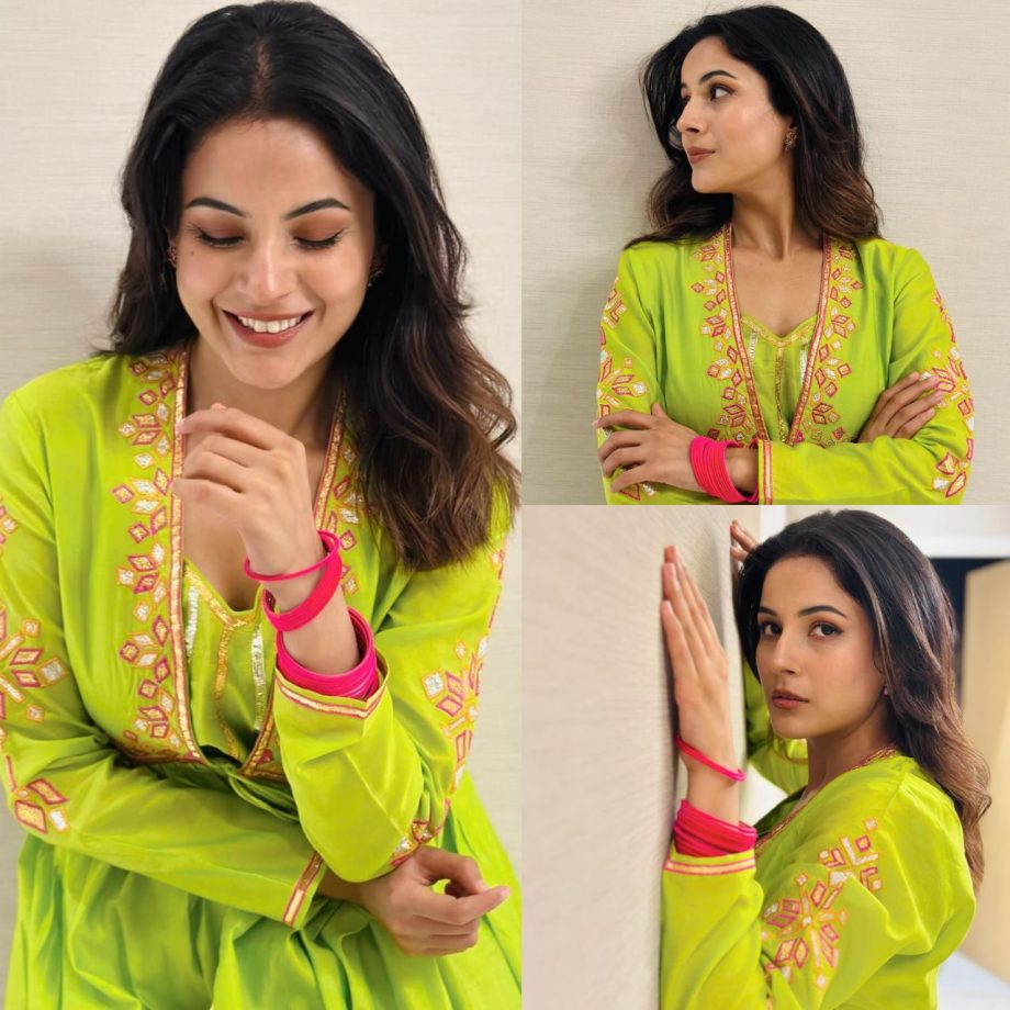 Shehnaaz Gill turns goddess in parrot green kurta set, see photos 878222