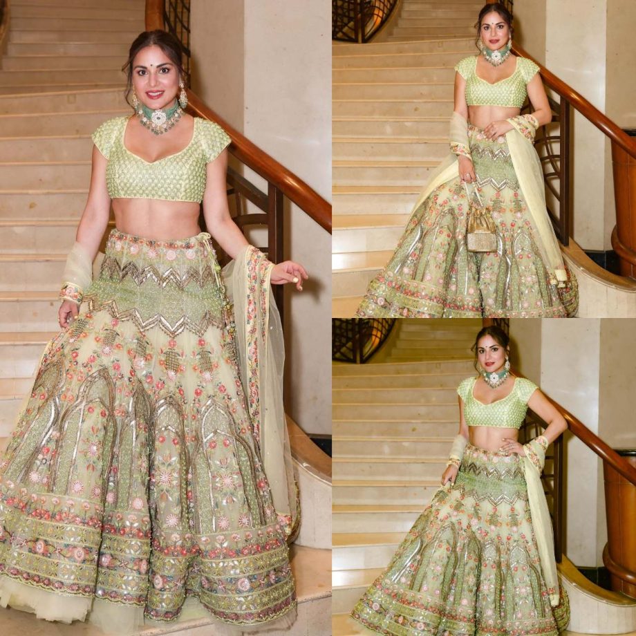 Shraddha Arya turns glam doll in pista green embroidered lehenga set 880228