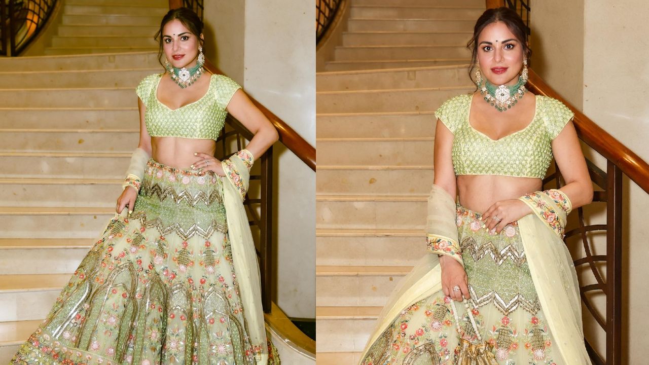 Shraddha Arya turns glam doll in pista green embroidered lehenga set 880226