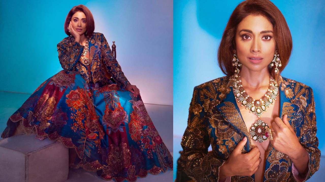 Shriya Saran keeps it royal in heavily embroidered jacket set 880163