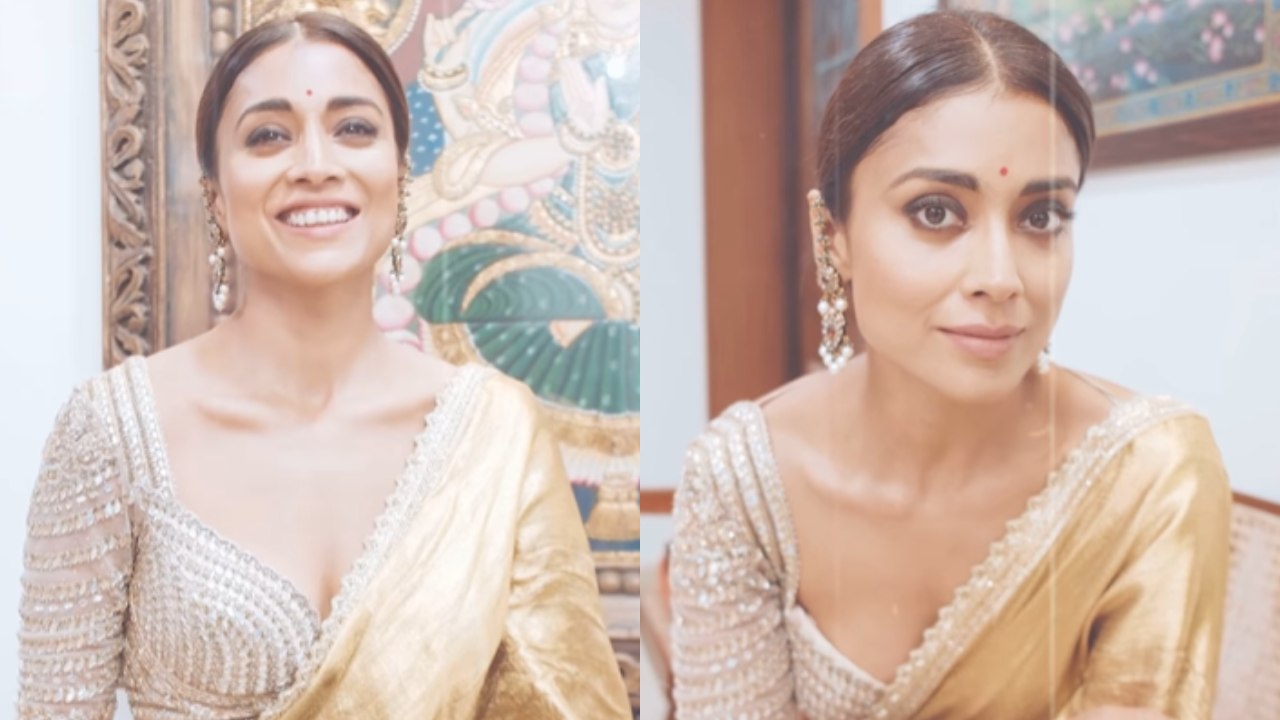 Shriya Saran turns divine in golden silk saree, watch video 878952