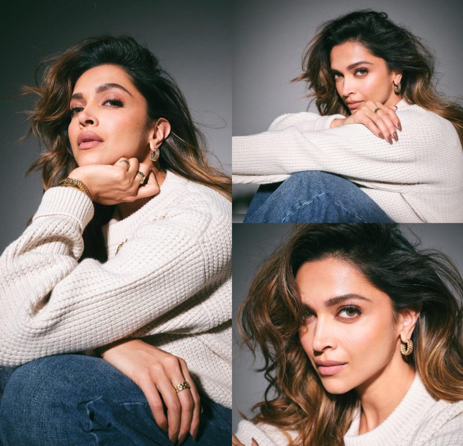 Slay Winter Fashion Like Deepika Padukone In Baggy Sweater, Denim & Gold Accessories 879715