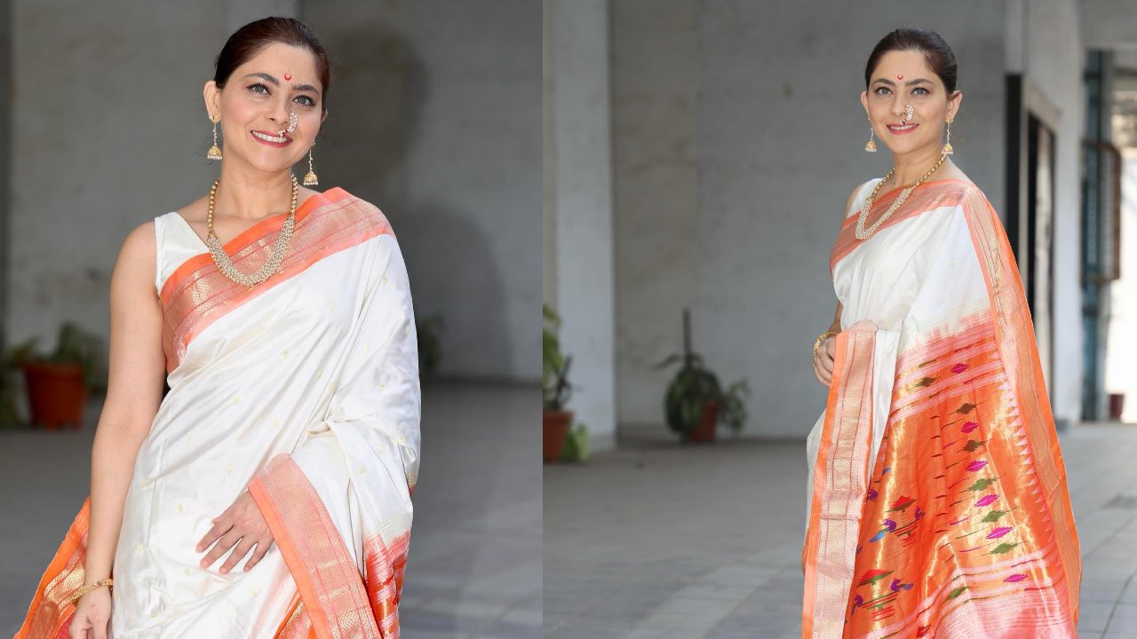 Sonalee Kulkarni Flaunts Traditional Charm In Saree With Maharashtrian Nose Ring 879890