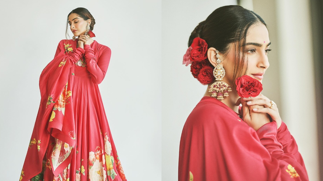 Sonam Kapoor rejoices Lohri vibes in red-silk chanderi floral Anarkali, see photos