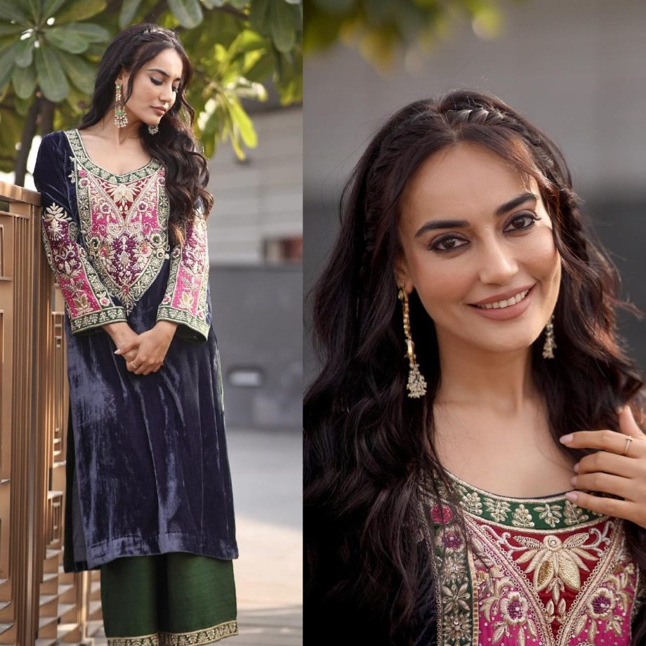 Surbhi Jyoti turns traditional doll in velvet embroidered kurta set 880289