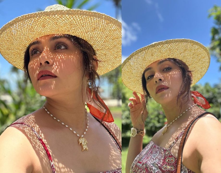 Vacay Goals: Amruta Khanvilkar Radiates Glow In Scarf Top, Flare Trouser & Sun Hat 878811