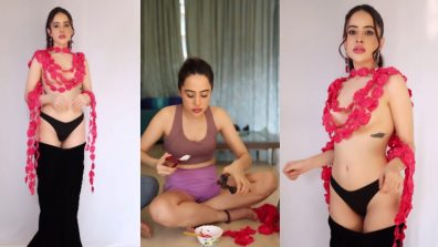 Watch: Urfi Javed gives bold turn to sustainable fashion, makes outfit with plastic spoons