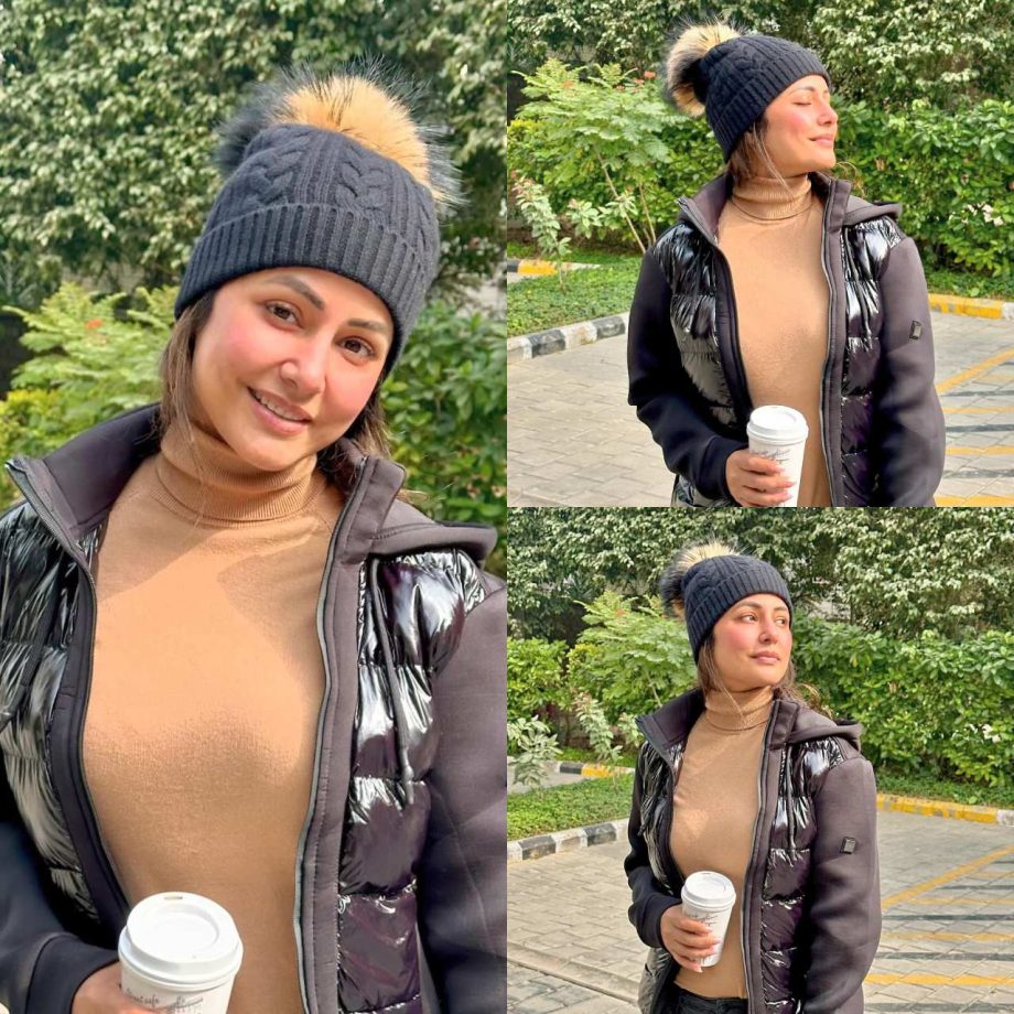 Winter Slayage 101: Hina Khan wraps up in leather jacket, thermals and beanie 876691