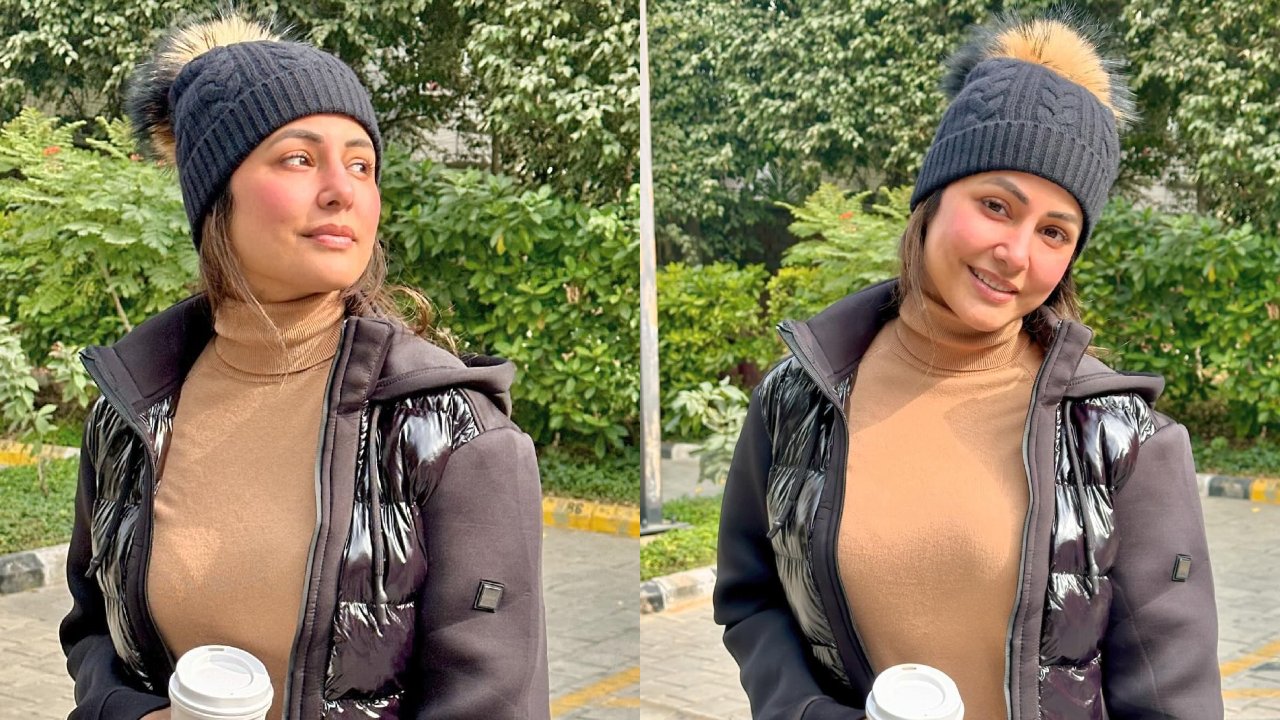Winter Slayage 101: Hina Khan wraps up in leather jacket, thermals and beanie 876690