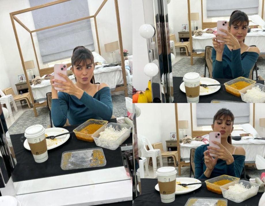 “Dal, Chawal, and Starbucks,” writes Jacqueline Fernandez as she enjoys a wholesome meal! 883299