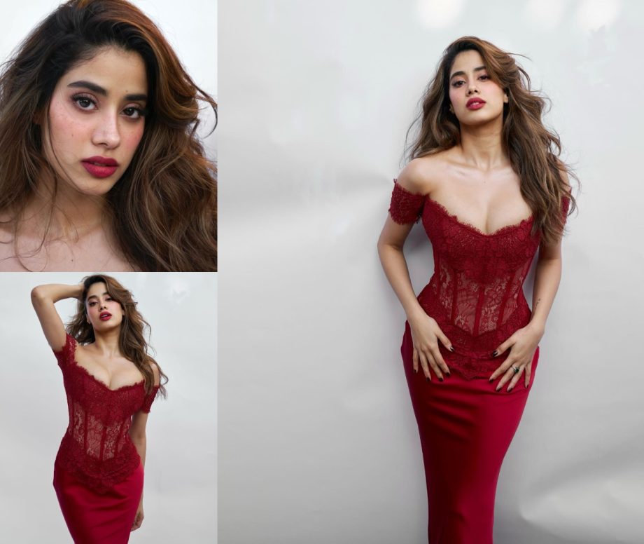 Janhvi Kapoor Feels Valentine's Energy In Dark Red Corset Gown, See Photos 881708