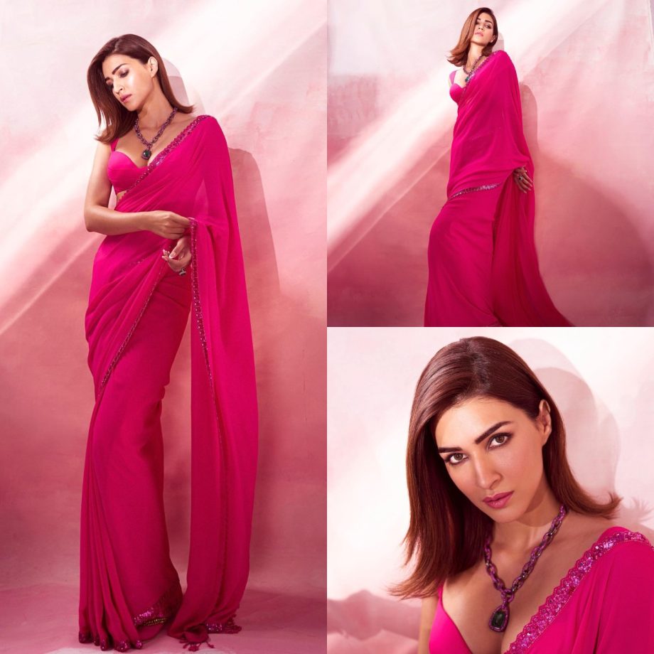 Kriti Sanon Makes Fans 'Oo Lala' In Rani Pink Saree, Checkout Now