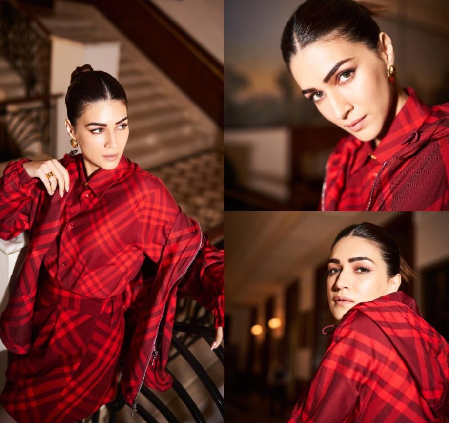 Kriti Sanon Redefines Preppy Style In Checkered Red Dress With Golden Sparkle 880931