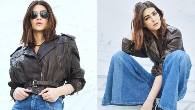 Kriti Sanon Ups Glam In Leather Top & Flared Denim With Glasses
