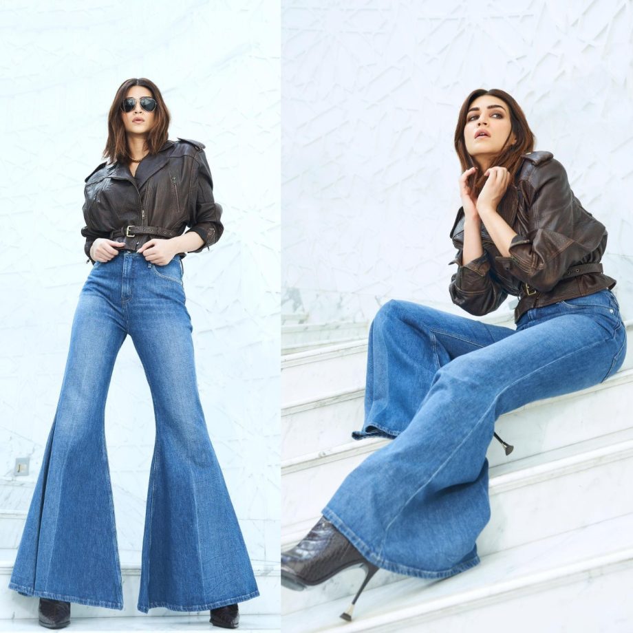 Kriti Sanon Ups Glam In Leather Top & Flared Denim With Glasses 881061