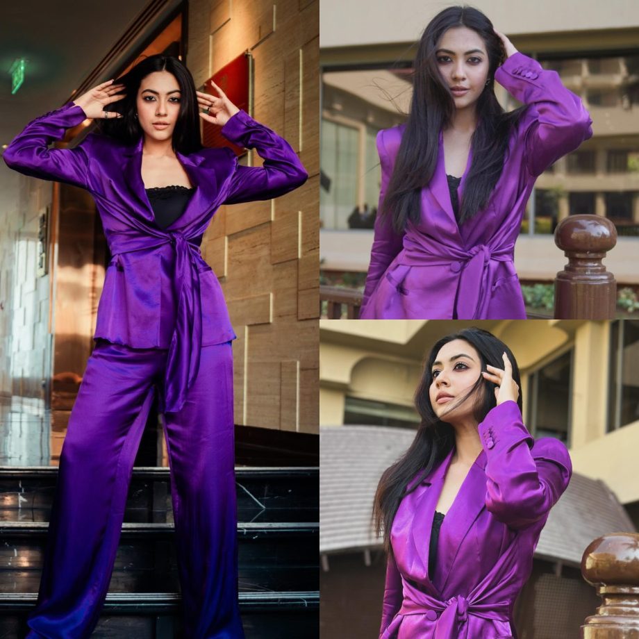 Reem Shaikh Redefines Royalty In Purple Satin Pantsuit, Take Cues 881939