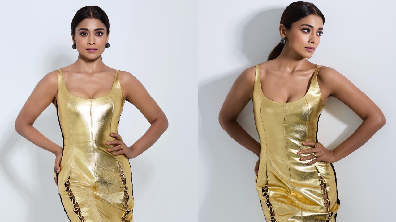 Shriya Saran Stuns In Shiny Golden Sensuous Bodycon Dress 882559