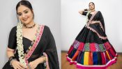 Sreemukhi Horns Desi Glam In Black Lehenga With Gajra