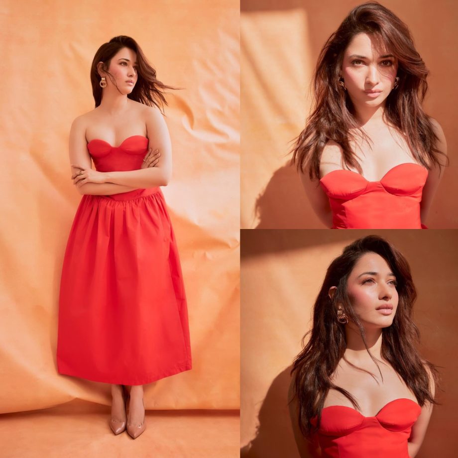 Tamannaah Bhatia Horns Glam In Strapless Orange Maxi Dress, See Now 883772