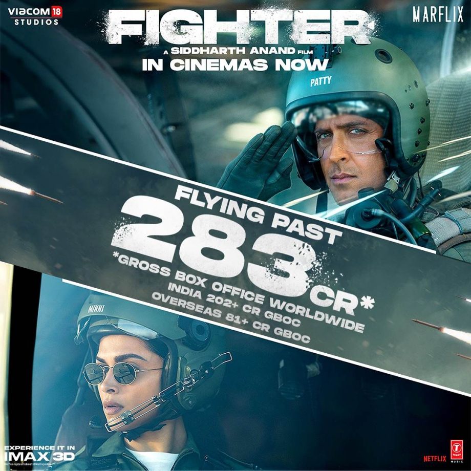 Viacom18 Studios's 'Fighter' starring Hrithik Roshan is flying high! Crossed 283 Cr. Gross at the worldwide box office! Touching 300 Cr. mark! 881181