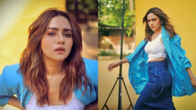 Amruta Khanvilkar Exudes Coolness In A White And Blue Blazer Set With Wavy Hairstyle!
