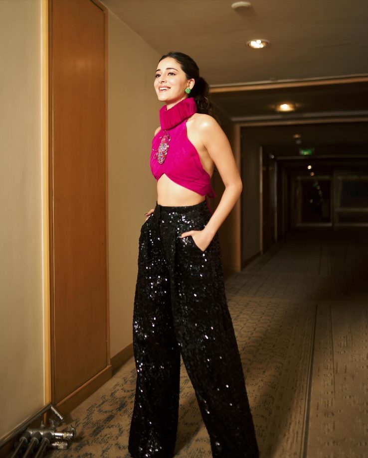Ananya Panday Channels Superwomen Vibes In A Pink Halter Crop Top And Black Pants, See Photos! 887860