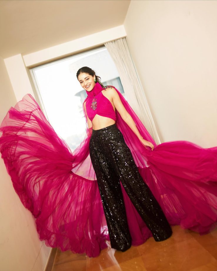 Ananya Panday Channels Superwomen Vibes In A Pink Halter Crop Top And Black Pants, See Photos! 887861