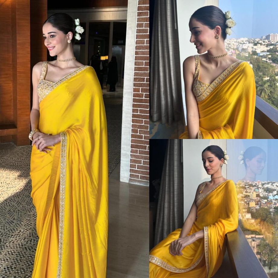 Ananya Panday Is A Ray Of Sunshine In Yellow Saree With Rose Bun Twist 886667