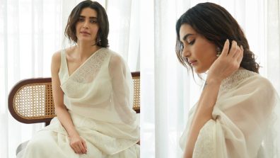 Ethereal Beauty! Karishma Tanna Spells Glam In Ivory Silk Organza Saree