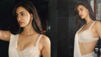 Disha Patani Sets Hearts Racing In Satin White Saree, See Sensuous Photos