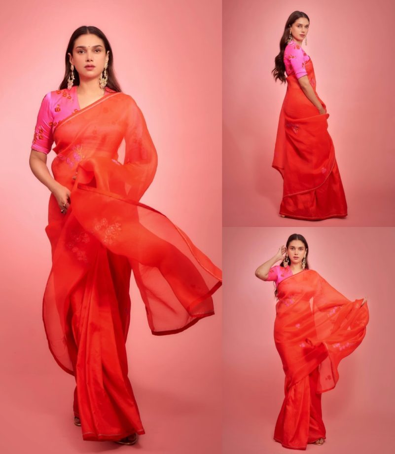 Chatack Beauty: Aditi Rao Hydari Elevates Ethnic Fashion In An Orange And Pink Organza Saree 887579