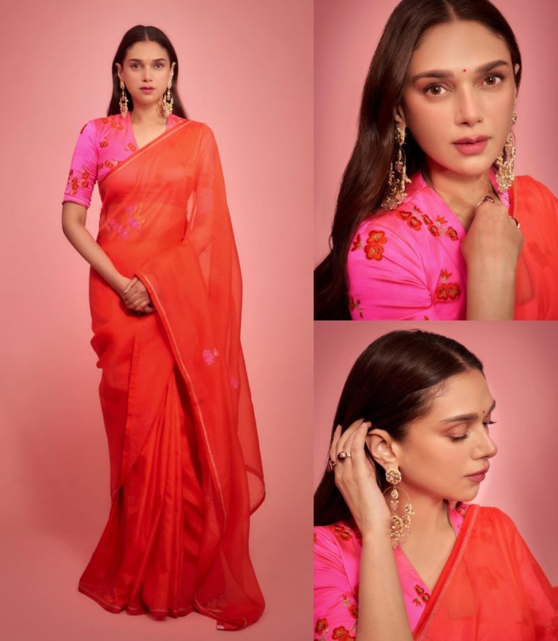 Chatack Beauty: Aditi Rao Hydari Elevates Ethnic Fashion In An Orange And Pink Organza Saree 887578