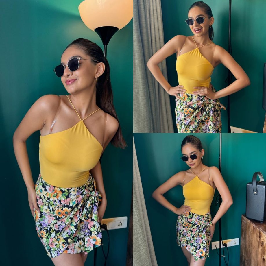 Check Out: Anushka Sen's Casual Street-Style Fashion In A Yellow Halter Top And Floral Skirt 888635