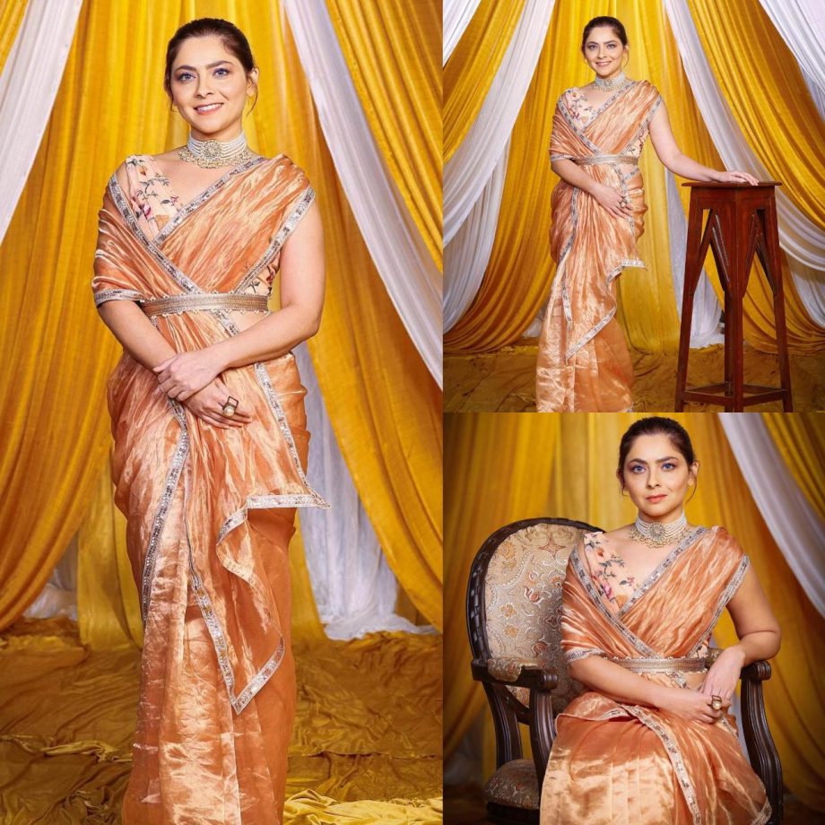 Check Out: Sonalee Kulkarni's Looks Like A Vision Of Ethereal Beauty In A Peach Tissue Saree 887373