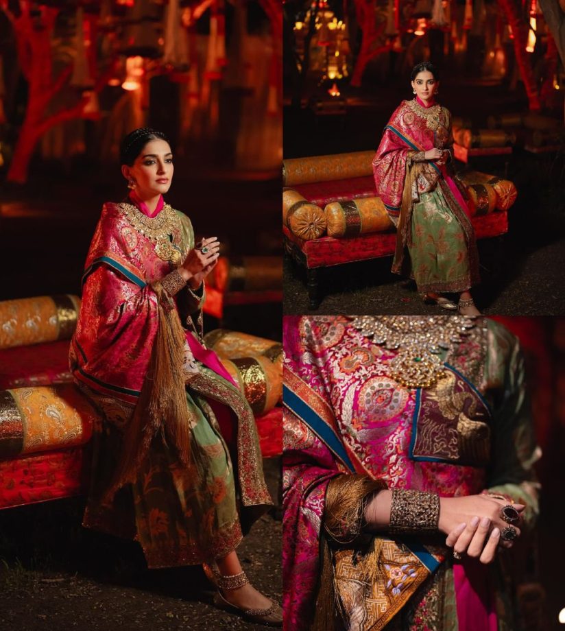 Check Out: Sonam Kapoor Looks Majestic In Green And Gold Mogos And Multi-colored Bok Cape 885051