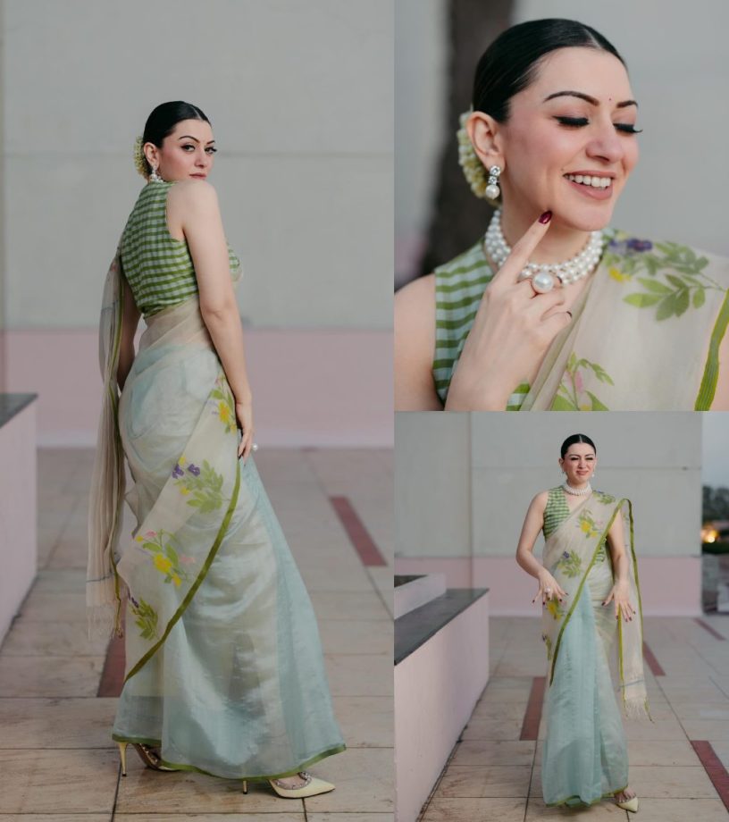 Classic Beauty: Hansika Motwani Radiates Ethnic Glamour In A Multi-Colored Organza Saree 885883