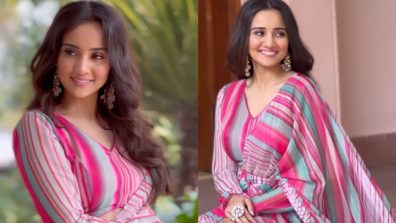 Classic Charm: Ashi Singh Nails The Ethnic Look In A Pink And Green Drape Saree